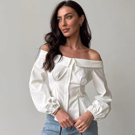 Sexy Ensfarvet Off-shoulder Bluse