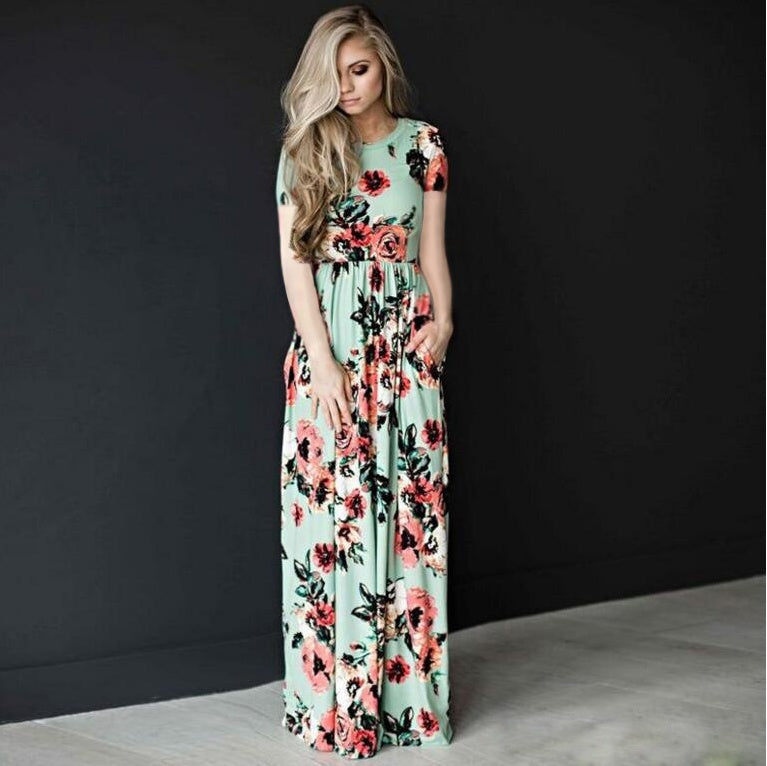 Dame Blomsterprint Maxi Kjole