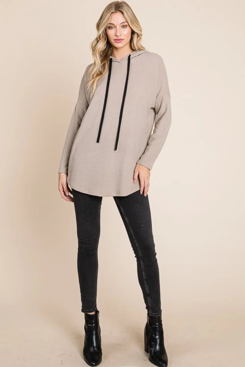 BOMBOM Kontrast Snøretræk Drop Shoulder Strikkede Hoodie