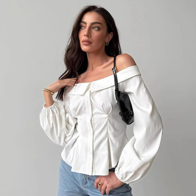 Sexy Ensfarvet Off-shoulder Bluse