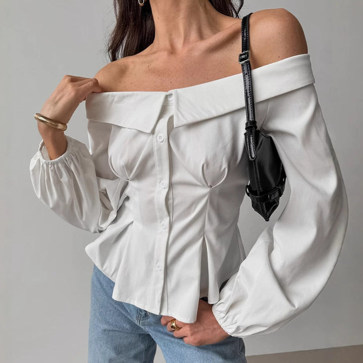 Sexy Ensfarvet Off-shoulder Bluse