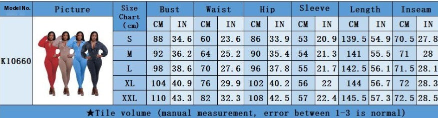 Damebeklædning V-hals Gigot Ærme Stram Syning Jumpsuit