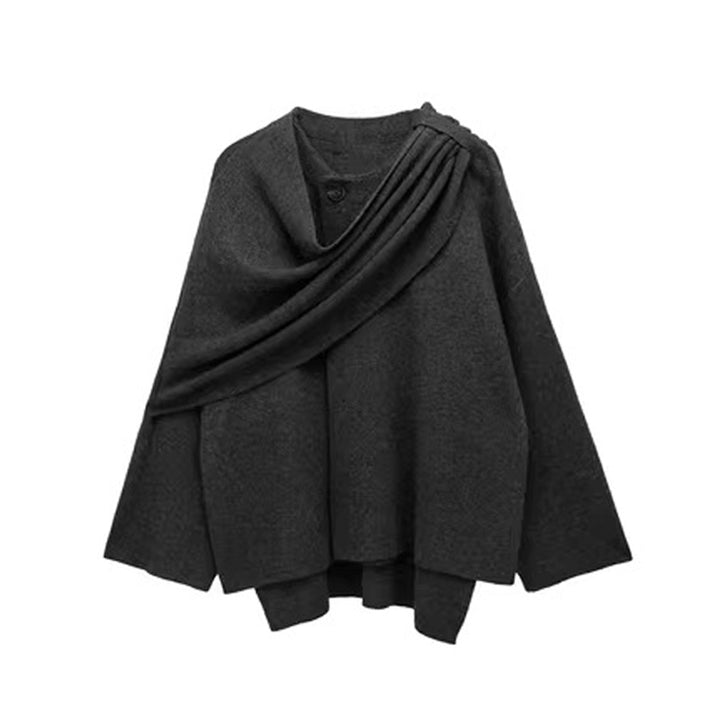 Ensfarvet Strikket Cardigan Med Asymmetrisk Sjal Design Mode Kort Frakke